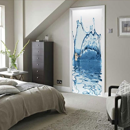 A.Monamour 3D Door Stickers for Interior Doors Splashes of Blue Water on A White Background Vinyl Waterproof Self Adhesive Door Mural Decals for Bedroom Office Bathroom 85x200cm