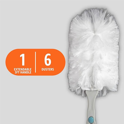 Amazon Basics 360° Heavy Duty Duster Kit Extendable, including 1 Extendable Handle and 6 Plumes Refills