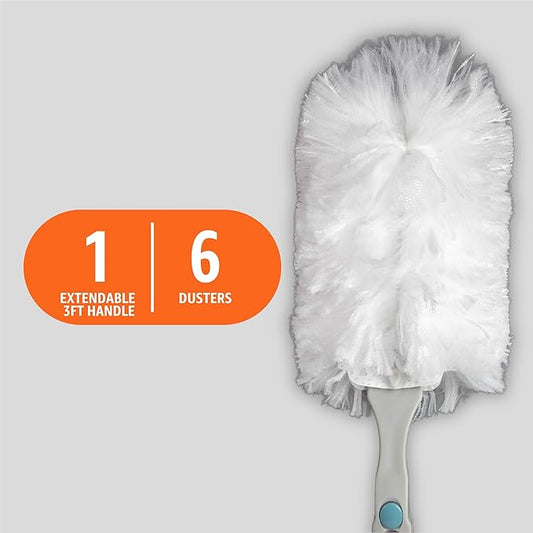 Amazon Basics 360° Heavy Duty Duster Kit Extendable, including 1 Extendable Handle and 6 Plumes Refills