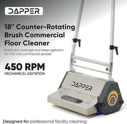 18" Counter-Rotating Brush (CRB) Commercial Carpet & Hard Floor Cleaning Machine – 450 RPM, Quiet 53 dBA, Heavy-Duty 53 lb Scrubber – Ideal for Gyms, Retail & Mid-Size Facilities
