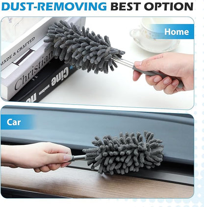 12 Pack High Duster with Extension Pole, Reusable & Washable Feather Duster, Microfiber Dusters for Cleaning for Ceiling Fan, Sofas, Ceiling, Car, Cabinet, Furniture, Blind(Gray)