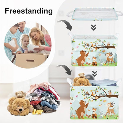 Forest Animals Laundry Hamper Woodland Tree Large Storage Basket Parents Organizer Kids Clothes Toy Bins for Bedroom, Bathroom, Hedgehog, 36L