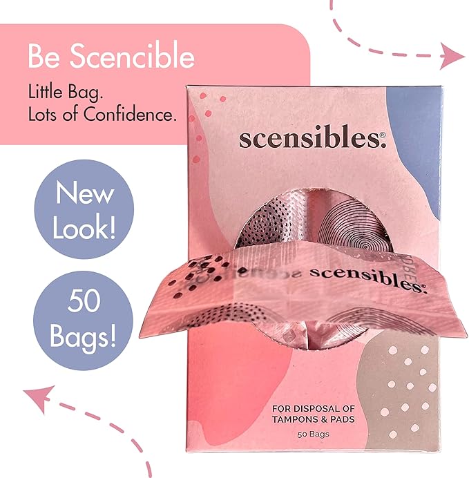 Scensibles Personal Care Disposal Bags (150 Count, Pack of 3) - for Tampons, Pads, Liners, Condoms & More - Discreet, Hygienic & Odor-Reducing Disposal Solution