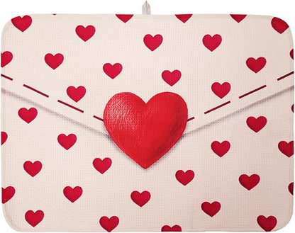 Valentine Dish Drying Mat, Ultra Absorbent Valentines Day Drying Mat for Kitchen Counter, Coffee Maker, 18 x 24 Inch