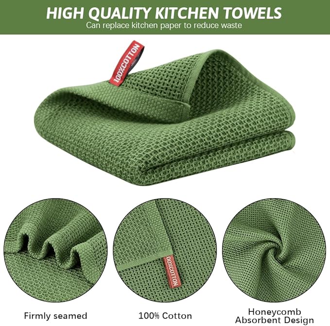 Nialnant 6 Pack Kitchen Towels,Large 100% Cotton Hand Towels,Absorbent Dish Towels for Drying Dishes-Green