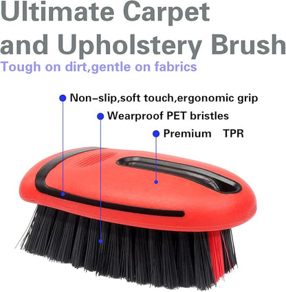 Carpet and Interior Cleaning Brushes, car wash Brush, Carpet Washing Brushes, Hard Bristle Detail Brushes, car and Home Interior Leather Brushes (Red)
