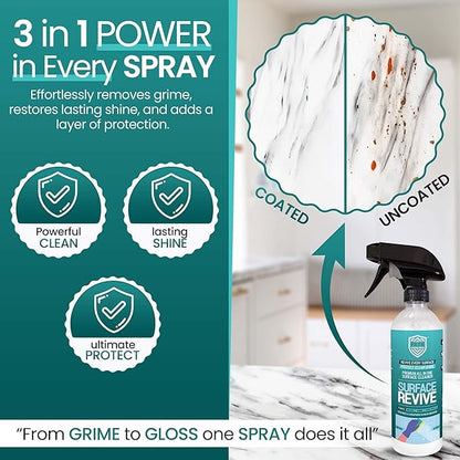 Fixture Shield Revive Kitchen and Bathroom Cleaner with SiO₂ Multi‑Surface Cleaner Spray for Home Cleaning – Streak‑Free Stainless Steel, Glass, Tile & Countertop Shine and Protectant