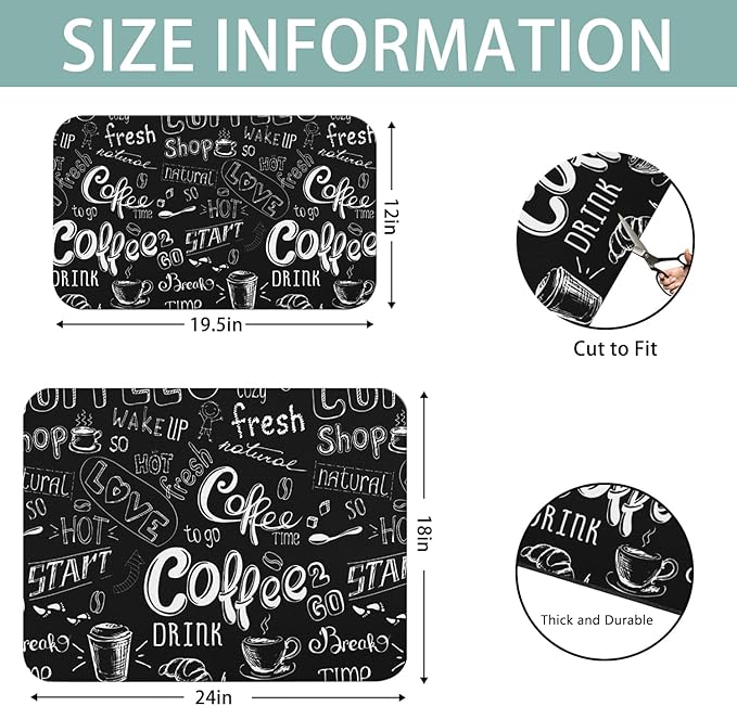 Dish Drying Mat for Kitchen Counter 2 Pack with Non-Slip Rubber Backing - Heat-Resistant Absorbent Coffee Bar Mat, Dish Rack Mat, Coffee Dish Drying Mats 18x24+19.5x12 inch