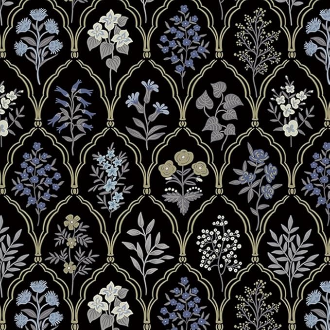 Dimoon 78.7"x17.3" Peel and Stick Wallpaper Contact Paper Floral Vintage Black Wallpaper Modern Removable Wall Paper Self Adhesive Boho Contactpaper for Cabinets Drawers Blue Bedroom Thicken Vinyl