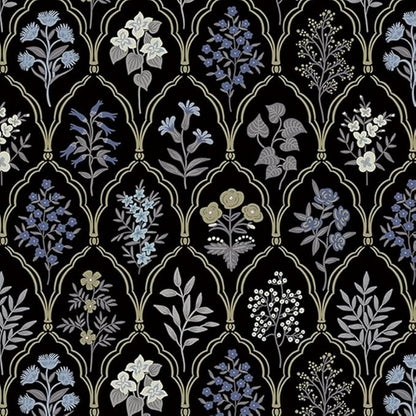 Dimoon 78.7"x17.3" Peel and Stick Wallpaper Contact Paper Floral Vintage Black Wallpaper Modern Removable Wall Paper Self Adhesive Boho Contactpaper for Cabinets Drawers Blue Bedroom Thicken Vinyl