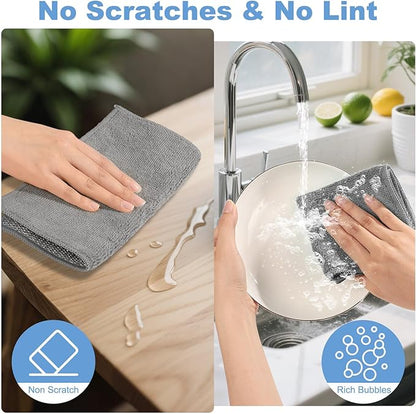 10pcs New Upgrade 2-Layer Microfiber Wire Dishcloth,Non-Scratch Wire Dishwashing Rags for Wet and Dry,Metal Scrubbers, Kitchen Miracle Cleaning Dish Rags for Cookware,Sinks, Dishes,Stove,Grey