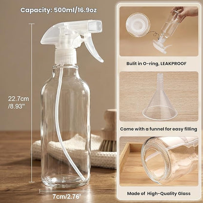 Glass Spray Bottles 16.9oz Empty Spray Bottle Mist/Stream Spraying Small Refillable Containers for Hair Care, Cleaning Solutions, Plants, Essential Oils 1 Pack (Clear-1, 16.9oz)