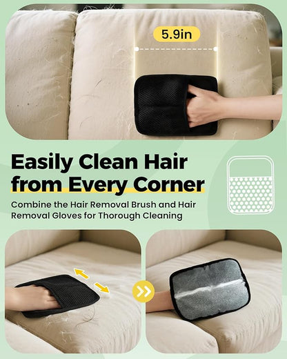 Carpet Rake for Pet Hair Removal Tool - 4 in 1 Pet Hair Remover Kit for Dog Cat Fur Remover, Contain 60" Adjustable Rubber Broom, Glove, Magic Brush and Scraper for Furniture,Short Pile Carpets, Mats