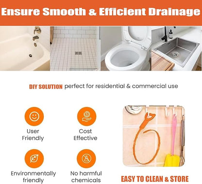 Drain Snake Hair Clog Remover – 20 Inch Plastic Sink Unclogger & Stainless Steel Claw - Drain Cleaner Tool for Kitchen, Bathroom, Tub Toilet Orange (3+1), Plungers for Clearing Blocked Drains