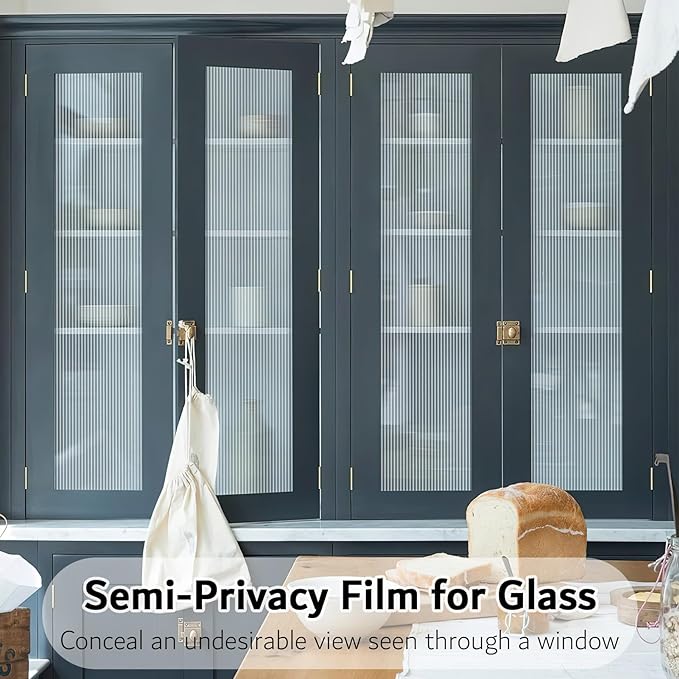 VELIMAX Reeded Glass Privacy Film, Frosted Window Vinyl, 3D Decorative Window Decals Non Adhesive for Bathroom Living Room 29.5x78.7 inches
