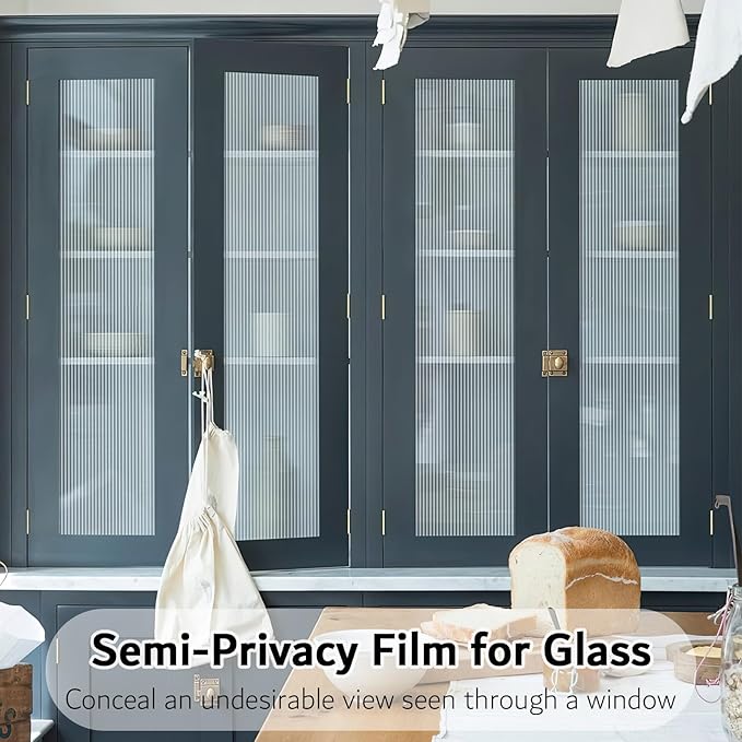 VELIMAX Reeded Glass Privacy Film, Frosted Window Vinyl, 3D Decorative Window Decals Non Adhesive for Bathroom, Living Room 35.4x157.4 inches