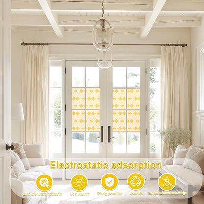 Frosted Glass Window Film, Heat Insulation, UV Block, Anti-Glare, One Way Privacy Tint, Static Cling for Home Bathroom Door, Renter Friendly, Day & Night Privacy