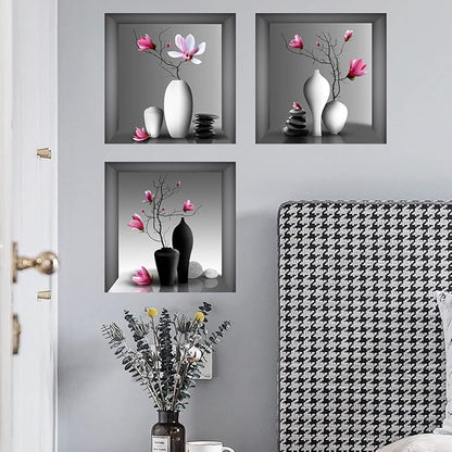 3D Wall Stickers DIY Flower Wall Decal Removable Waterproof Wall Art Decor for Bedroom Living Room Offices Home Decoration (Vase Orchid)
