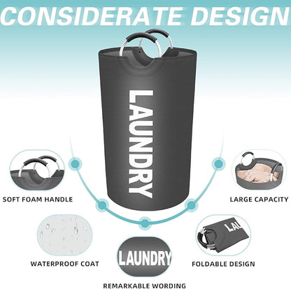 StorageRight 90L Large Laundry Basket, Laundry Hamper, Dirty Clothes Hamper for Laundry, Collapsible, Waterproof Laundry Baskets with Foam Protected Aluminum Handles for Laundry, Dorm, Family (Grey)