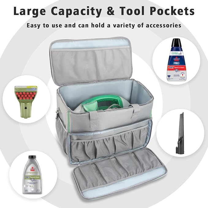Carry Bag for Bissell Little Green Machine 1400B, Large Storage Bag Carrying Case for Bissell Carpet Cleaner, Car Vacuum Attachments Cleaning Tools Organizer, Cleaner Solution Pocke, Grey(Bag Only)