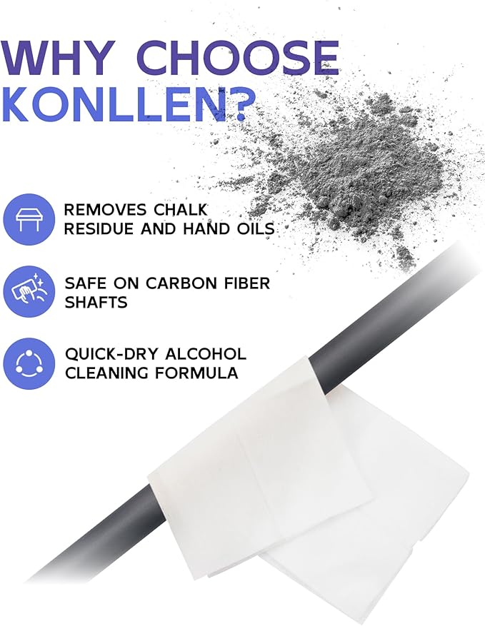 KONLLEN Billiards Billiard cue Towel - 100% Cotton Black 8-Ball Pool Cue Clean Towel Maintenance Accessories Cleaning Set Shaft Wax + Cleaning Powder +