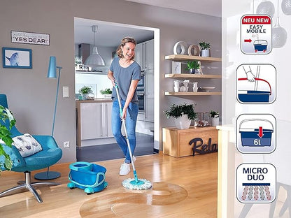Leifheit Clean Twist Spin Mop and Bucket Set with Rollers | Telescopic Handle, 360° Joint, Spin-Dry System | Easy Glide Wheels | Blue