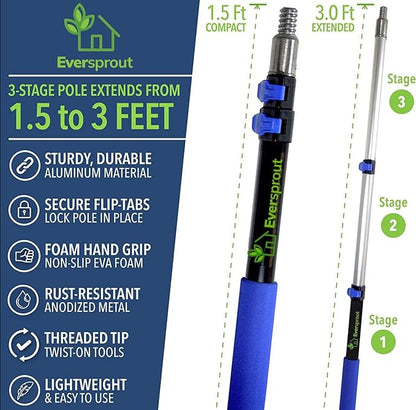 EVERSPROUT 3 Foot Flexible Microfiber Ceiling & Fan Duster | Bendable to Clean Any Fan Blade | Removable & Washable Brush Head | 3-Stage Lightweight Aluminum Extension Pole