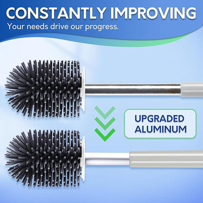 BOOMJOY Toilet Brush and Holder Set, Silicone Toilet Bowl Cleaner Brush, Toilet Scrubber Brush with Tweezers for Bathroom Cleaning, RV Accessories and House Organization Must-Haves - Gray