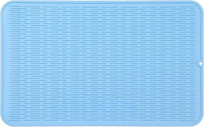 MicoYang Silicone Dish Drying Mat for Multiple Usage,Easy clean,Eco-friendly,Heat-resistant Silicone Mat for Kitchen Counter or Sink,Refrigerator or Drawer Liner Light Blue 4XL 32 inches x 18 inches