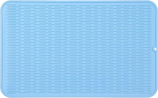 MicoYang Silicone Dish Drying Mat for Multiple Usage,Easy clean,Eco-friendly,Heat-resistant Silicone Mat for Kitchen Counter or Sink,Refrigerator or Drawer Liner Light Blue 4XL 32 inches x 18 inches