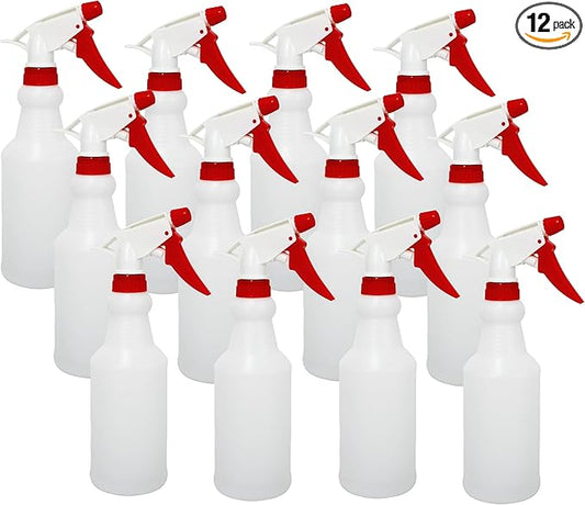 12 Pack 16oz Spray Bottles, Reusable Fine Mist Water Sprayer for Plants, Cleaning, High Output Ultrafine Misting Plastic Spray Bottles for Water, Salon, Garden, Kitchen and Bathroon