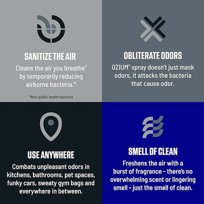 Ozium Air Sanitizer Spray - Room Odor Eliminator for Home, Car, and Office - Carbon Black - 0.8 oz Can - 6 Pack