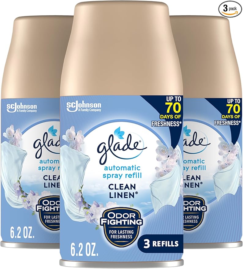 Glade Automatic Spray Air Freshener Refill, Scented Air Freshener for Home and Bathroom, Clean Linen, 6.2 Oz, 3 Count