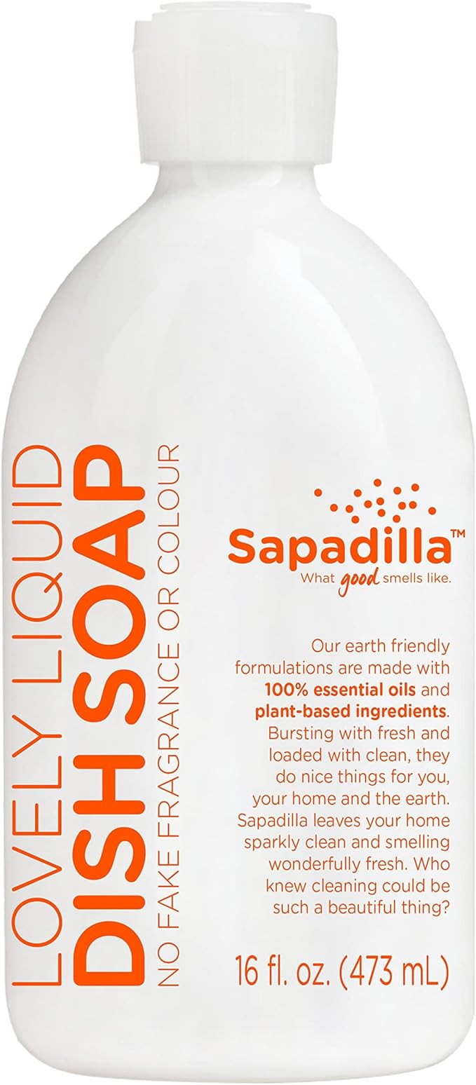 Sapadilla Liquid Dish Soap - Grapefruit + Bergamot - Made with 100% Pure Essential Oil Blends, Tough on Grease, Aromatic & Fragrant Dishwashing Liquid, Plant Based, Biodegradable, 16 Ounce (Pack of 1)