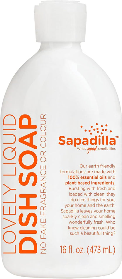 Sapadilla Liquid Dish Soap - Grapefruit + Bergamot - Made with 100% Pure Essential Oil Blends, Tough on Grease, Aromatic & Fragrant Dishwashing Liquid, Plant Based, Biodegradable, 16 Ounce (Pack of 1)