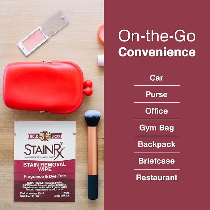 18 Pack Stain Remover Wipe – Travel Wipes for Clothes, Carpet, Upholstery, & Laundry, Instant Removal of Stubborn Red Wine, Blood, Coffee - Everyday Stains, Pocket Stain Treater Towelettes
