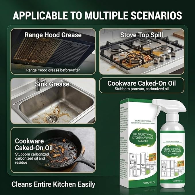 Multifunctional Kitchen Appliance Cleaner Spray Degreaser For Stove Oven Microwave Stainless Steel Pan Liquid Scrubber Remove Grease Oil Stain Residue Surface Brightening Polish 120ml(3PCS)
