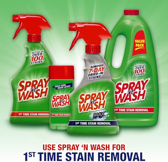 Spray N’ Wash Max Stain Remover Spray, Laundry Pre-Treat for Tough Stains, 16oz (3-count)
