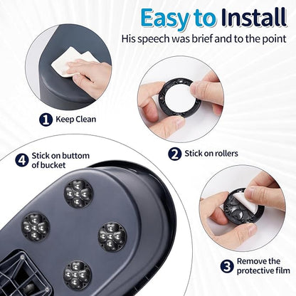 4 PCS Caster Wheels 360° Rollers Compatible with Ocedar Bucket,Self Adhesive Rollers for Mop Bucket,Kitchen Small Appliances,Trash Can,Black Color