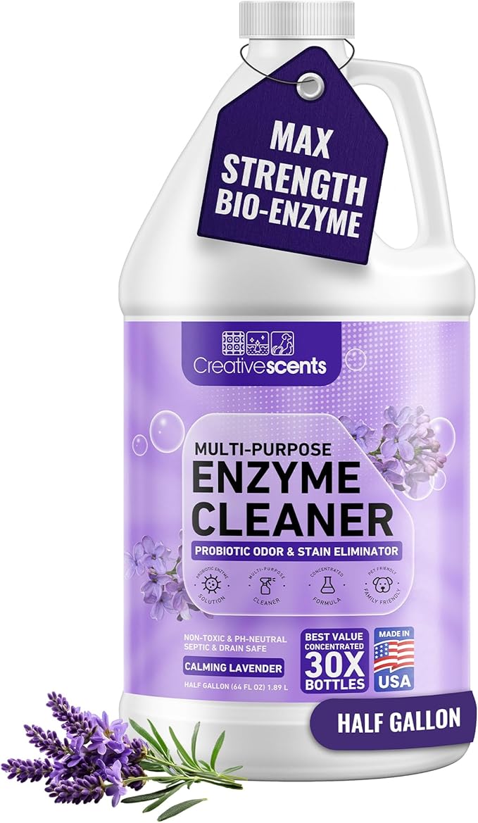 Creative Scents Multipurpose Enzyme Cleaner & Odor Remover | Deodorizer for Floor, Carpet, Drain, Pipes | Pet Urine Odor Eliminator | Cleaner for Cat Urine & Dog Poop | Half Gallon - Calming Lavender