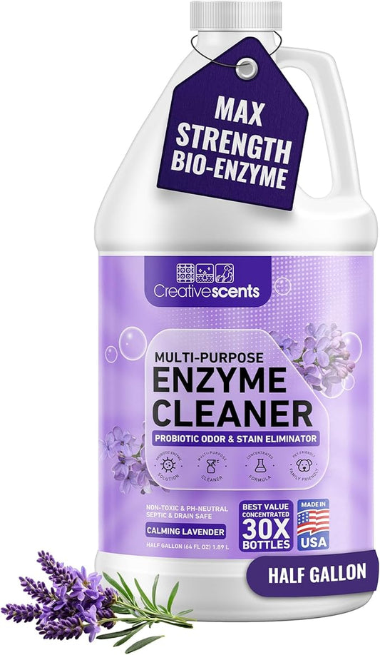 Creative Scents Multipurpose Enzyme Cleaner & Odor Remover | Deodorizer for Floor, Carpet, Drain, Pipes | Pet Urine Odor Eliminator | Cleaner for Cat Urine & Dog Poop | Half Gallon - Calming Lavender