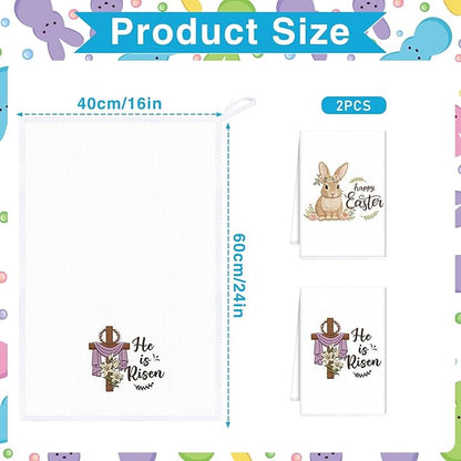 Happy Easter Kitchen Towels Set of 2, He is Risen Easter Cross Dish Towels Gifts for Cooking Cleaning, Spring Hand Towels with Hanging Loop for Kitchen Bathroom Home Decor