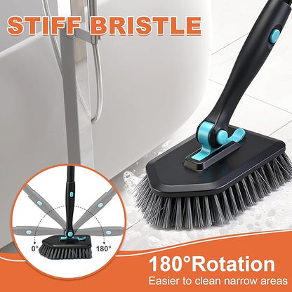 Long Handled Scrub Brush for Shower,3-in-1 Cleaning Brushes with 3 Different Function Cleaning Heads Brush for Shower Cleaning Bathroom Kitchen Walls Tub Tile (Black)