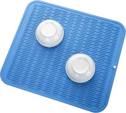 MicoYang Silicone Dish Drying Mat for Multiple Usage,Easy clean,Eco-friendly,Heat-resistant Silicone Mat for Kitchen Counter or Sink,Refrigerator or Drawer Liner Lichen BlueL 2XL 24 inches x 18 inches