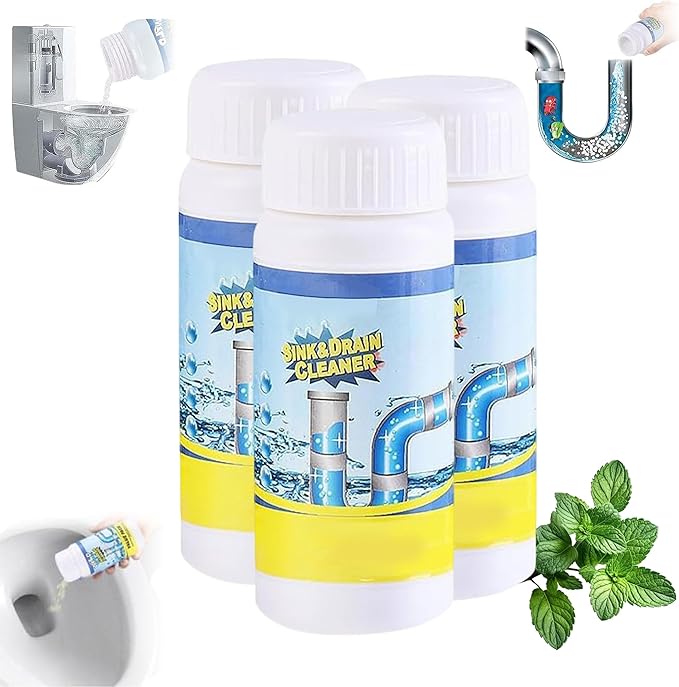 Sink & Drain Cleaner Powder for Kitchen and Bathroom, Fast Acting Drains Cleaning Formula for Shower and Bathtub Pipes, Easy to Use Drain Maintenance Cleaner, 3.9 oz (3pcs)