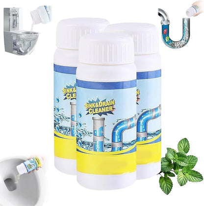 Sink & Drain Cleaner Powder for Kitchen and Bathroom, Fast Acting Drains Cleaning Formula for Shower and Bathtub Pipes, Easy to Use Drain Maintenance Cleaner, 3.9 oz (3pcs)