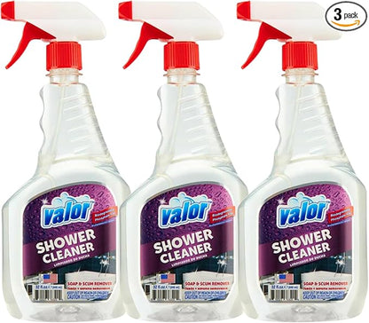 Valor Shower Cleaner Spray – Soap Scum & Hard Water Stain Cleaning Solution for Bathroom, Tub & Tile, (32 Fl Oz (Pack of 3))