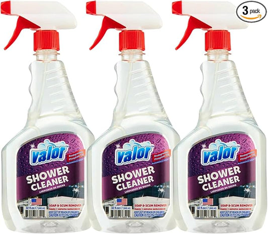 Valor Shower Cleaner Spray – Soap Scum & Hard Water Stain Cleaning Solution for Bathroom, Tub & Tile, (32 Fl Oz (Pack of 3))