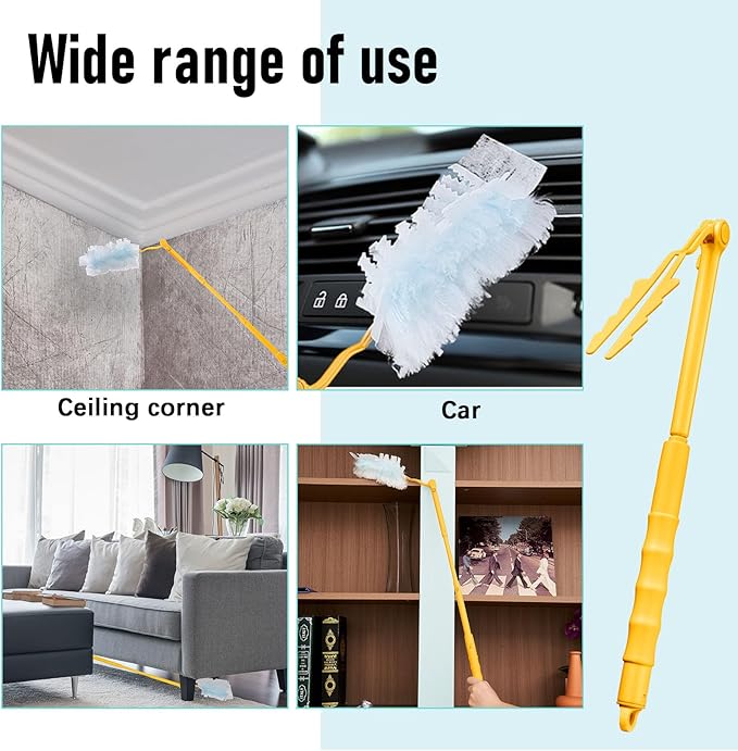 Colingmill 4 Pcs 3 ft Replacement Handles Compatible with Duster Refills, Extendable Long Extended Handle Only, Adjustable Length for Ceiling Fans, Blinds, Shelves, Windows (Yellow)