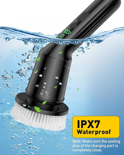 Electric Spin Scrubber for Cleaning Bathroom, Shower Scrubber Rotary Floor Brushes with IPX7 Waterproof & 2 Speed, 3 Brush Heads, Bathroom Cleaning Supplies for Toilet Shower Tub Black